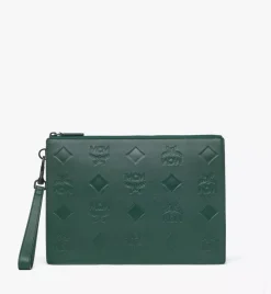 Aren Wristlet Zip Pouch In Maxi Monogram Leather