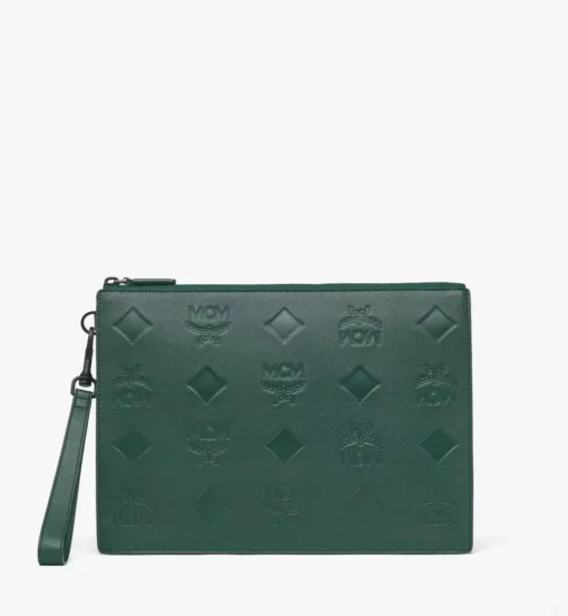 Aren Wristlet Zip Pouch In Maxi Monogram Leather