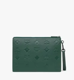 Aren Wristlet Zip Pouch In Maxi Monogram Leather