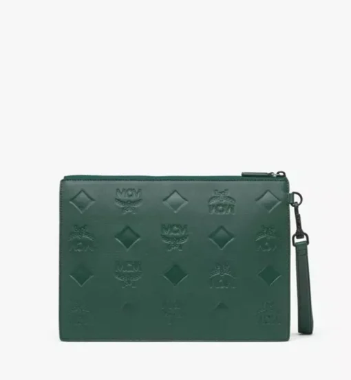 Aren Wristlet Zip Pouch In Maxi Monogram Leather