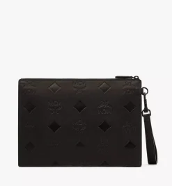 Aren Wristlet Zip Pouch In Maxi Monogram Leather