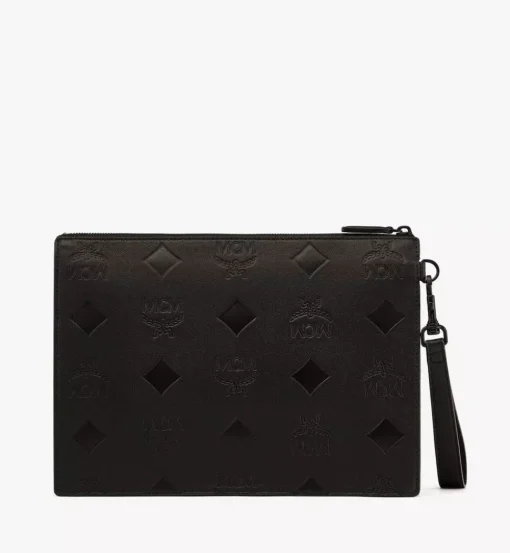 Aren Wristlet Zip Pouch In Maxi Monogram Leather