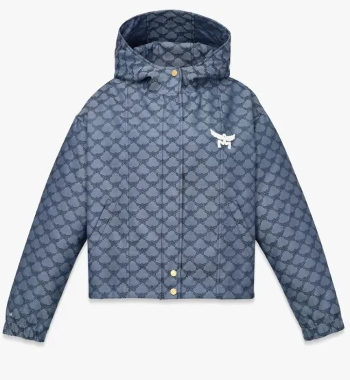 Hooded Windbreaker In Lauretos Denim Jacquard