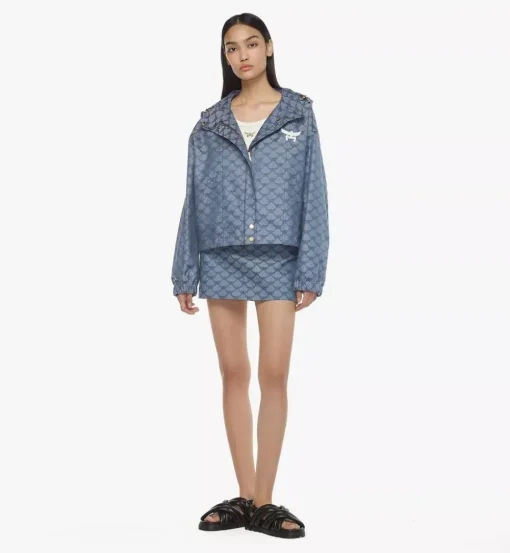 Hooded Windbreaker In Lauretos Denim Jacquard
