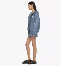 Hooded Windbreaker In Lauretos Denim Jacquard