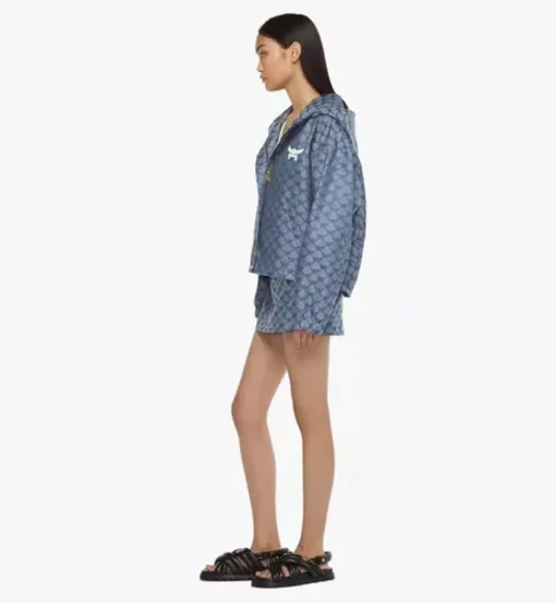 Hooded Windbreaker In Lauretos Denim Jacquard