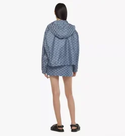 Hooded Windbreaker In Lauretos Denim Jacquard