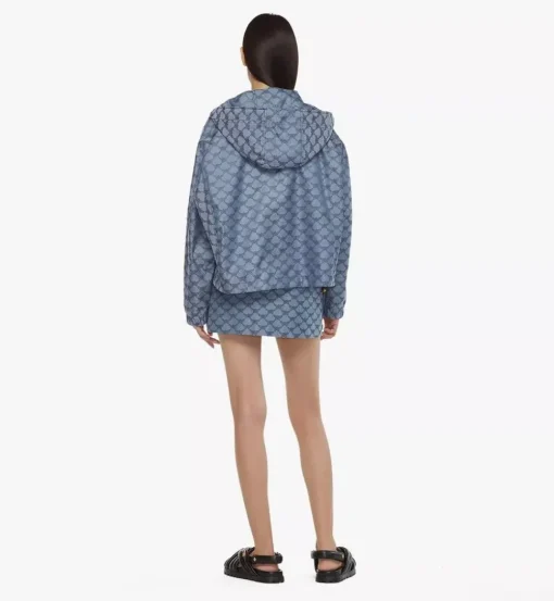Hooded Windbreaker In Lauretos Denim Jacquard