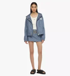 Hooded Windbreaker In Lauretos Denim Jacquard