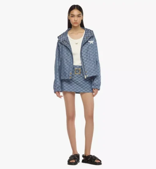 Hooded Windbreaker In Lauretos Denim Jacquard