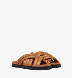 Monogram Print Cross Sandals In Lamb Leather