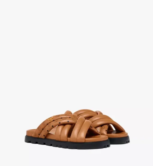Monogram Print Cross Sandals In Lamb Leather