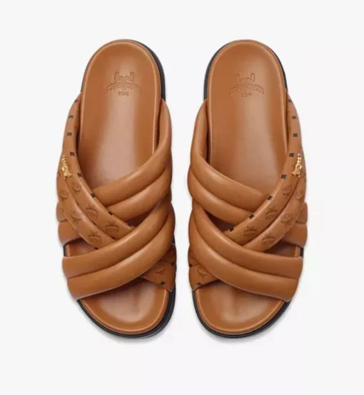 Monogram Print Cross Sandals In Lamb Leather
