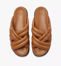 Monogram Print Cross Sandals In Lamb Leather