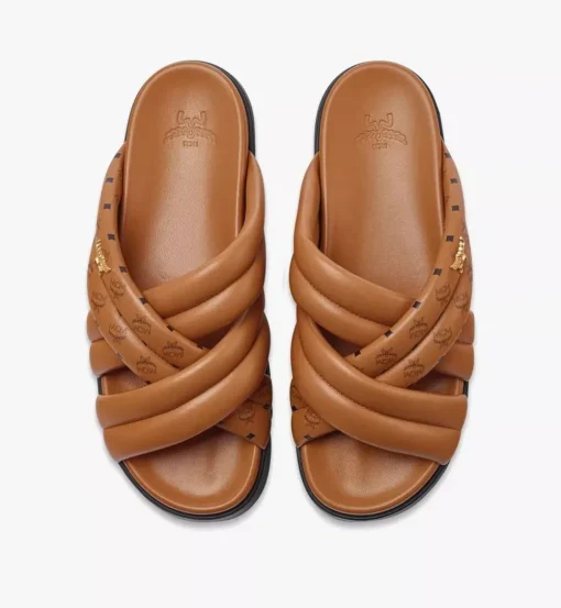 Monogram Print Cross Sandals In Lamb Leather