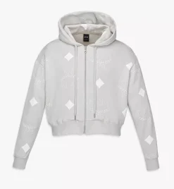 Phenomenon+Mcm Monogram Print Cropped Zip Hoodie