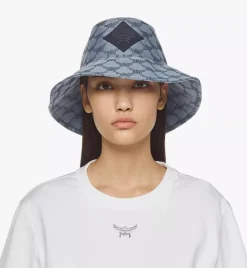 Wide Bucket Hat In Lauretos Denim Jacquard