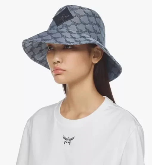 Wide Bucket Hat In Lauretos Denim Jacquard